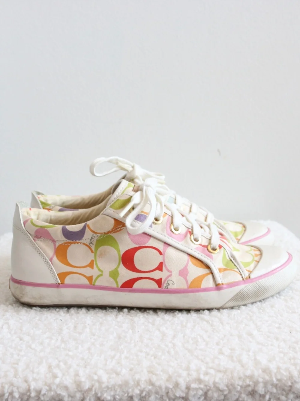 Vintage Y2K Coach Barret Sneakers White Colourful Print Size 7.5